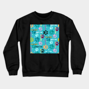 pawty time – paw prints on blue seamless repeat pattern Crewneck Sweatshirt